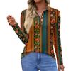 Women's Fashion Casual Lapel Short Long Sleeve Print Shirt Women's Button Up Tops