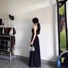 American dress suspender dress children's summer new pleated waist slim fit small black dress long dress