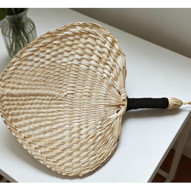 Handmade Chinese-Style Summer Fan: Woven Cattail, Handle-Wrapped, Home Decor