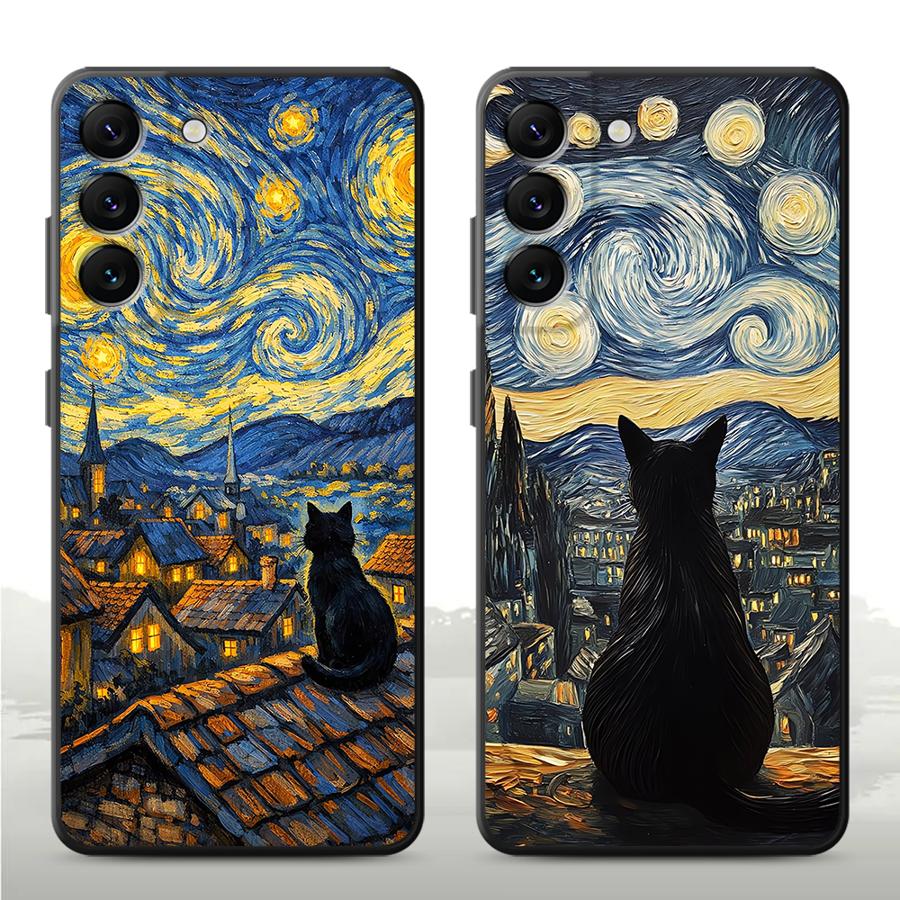 Van Gogh Starry Night Cat Case for Xiaomi Redmi Note 12 Pro 7 8 11s 12s 13 Pro Plus 10S 9S 11 14 10 9 Funda Phone Cover