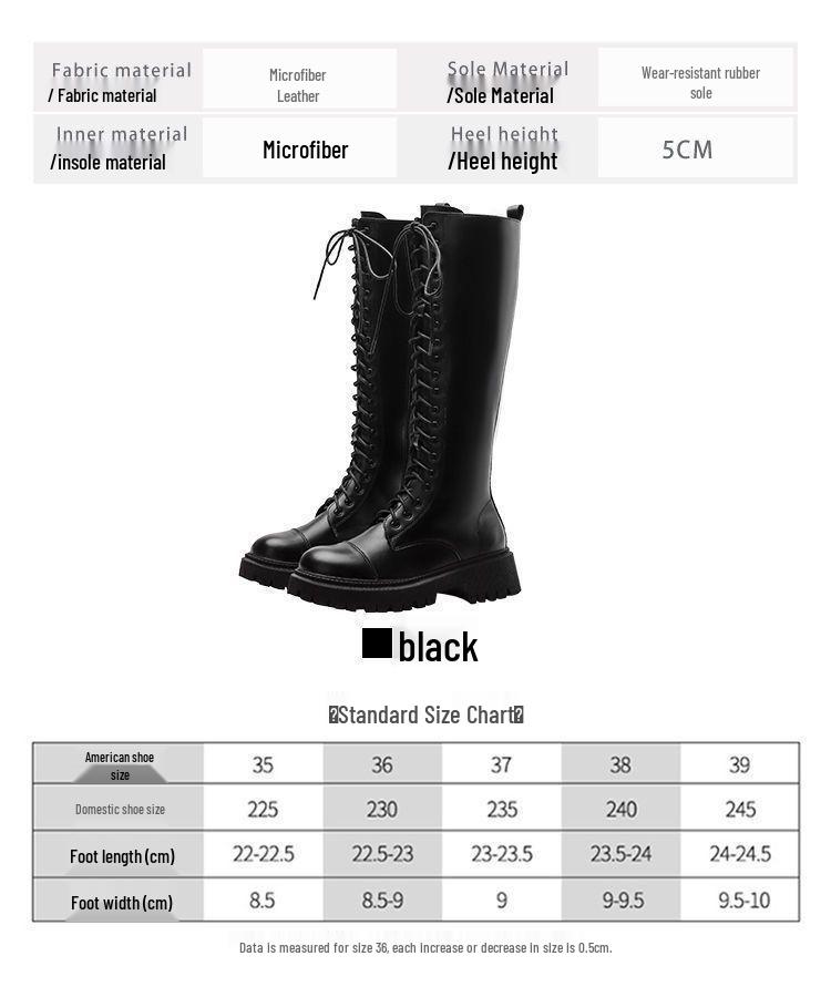 2025 Women's British Style Thick-Soled Long Knight Boots with Big Toe and Over-the-Knee Lace-Up Design.