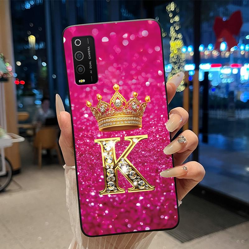Case For TCL 205 4187D Bumper Black Silicone Shockproof Soft Casing Lucky Exclusive Initial Letter Luxury Crown Pattern Cover