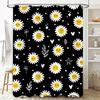 Black Shower Curtain with White Flowers Print Bathroom Decor, Home Decor Shower Curtains for Bathtub, Fabric Waterproof Bath Sho