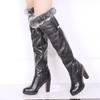 2025 Plus Size Flanged Fur Patchwork PU Round Toe Thick Heel Winter Long Boots Side Zipper Warmth Inside Over The Knee Boots