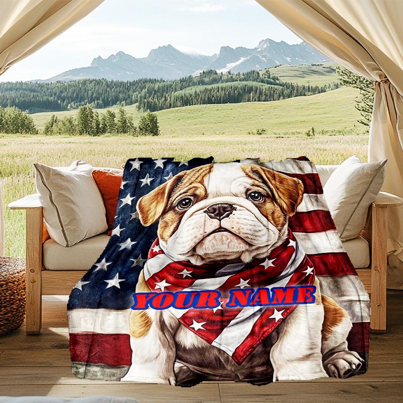 1PC Custom Name American Bulldog Pride outdooor Flannel blankets Patterns Throw Blanket All-Season Soft Gift for Couch, Bed, Camping gifts