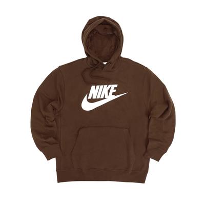 Sportswear Club Fleece Kangaroo Pocket Logo Print Hoodie Pullover Men Sweatshirt Brown BV2974-259