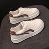 Leather White Shoes Women's Thick Baseplate Shoes 2025 Summer New Light Breathable Comfortable Sports Leisure Sports Board Shoes
