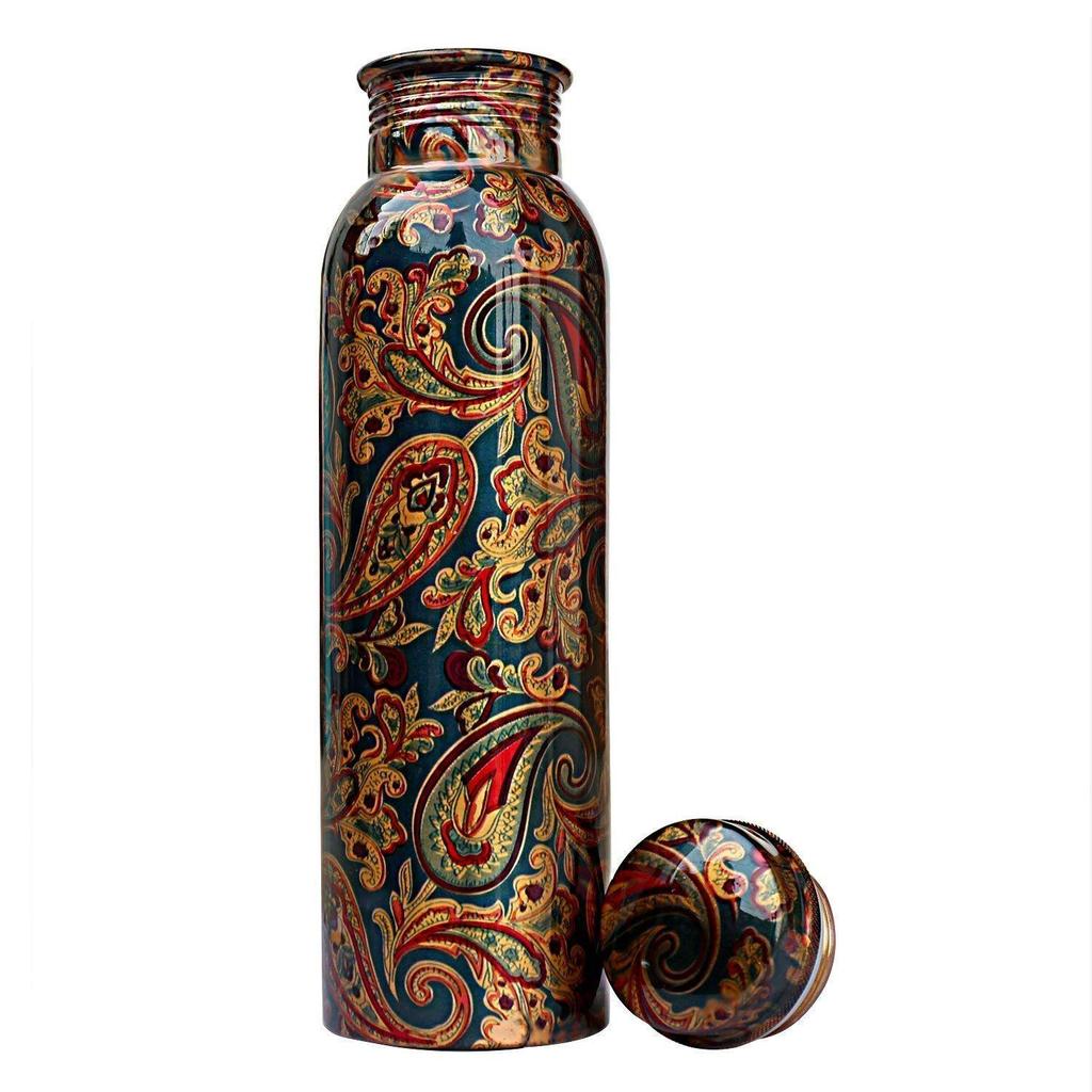 Copper Printed Water Bottle 1000ml (Green Print Combo Pack 2) Fridge & Family Pack Leak Proof