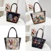 Elephant Embroidered Canvas Handbag With Dual Handles For Casual Daily Use