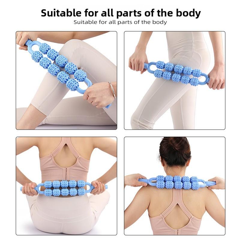 Yoga Double Row 10 Wheels Muscle Massage Stick Waist Shoulder Neck Relaxation Leg Shaping Roller Mace