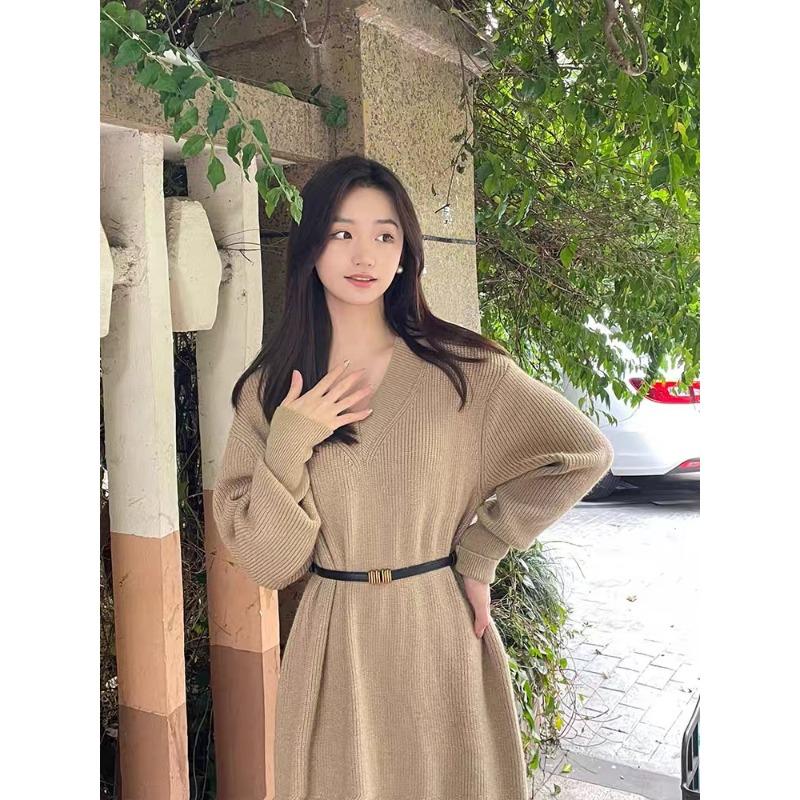 Early autumn small long-sleeved dress long women's loose lazy wind niche chic sweater skirt