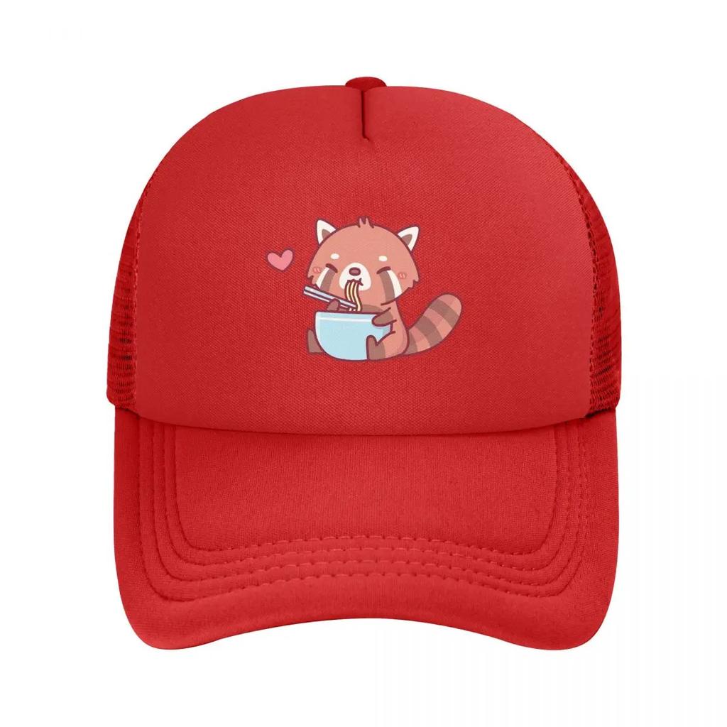 Cute Little Red Panda Eating Ramen Mesh Baseball Caps Snapback Fashion Baseball Hats Casquette Outdoor For Mens And Womens