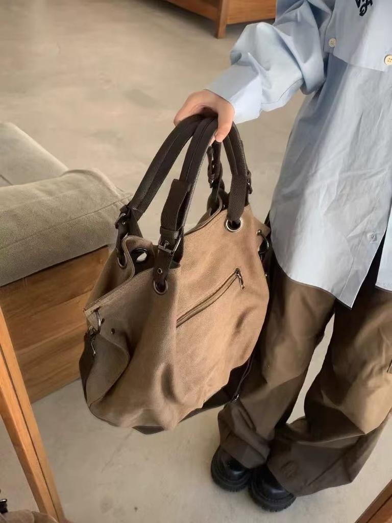 Bolso Mensajero Bolso de Lona Bolso Tote Bolsos de Mano para Hombre y Mujer para Desplazamiento Portátil de Hombro de Gran Capacidad Multifuncional Casual Retro