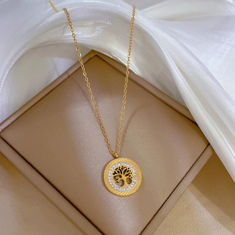 Titanium Steel Light Luxury Tree Of Life Minimalist Furnace Real Gold Necklace Female Collarbone Chain Accessories