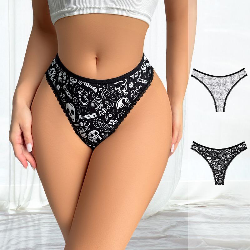 1 Stück Neuer Stil Sexy Damen Halloween String mit Skelett Spinne Bequem Niedlich Dünne Unterwäsche Atmungsaktiv Hautfreundlich Slips