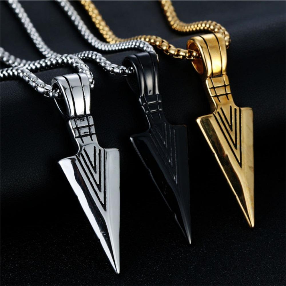 1pc Retro Triangular Spearhead Alloy Arrow Pendant Necklace, Trendy Hip Hop Zircon for Teenagers
