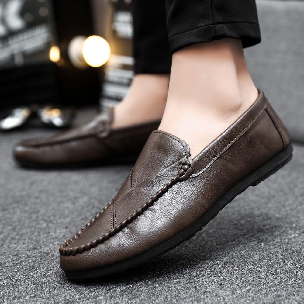 Fashion Plain Round Toe Men's Leather Shoes Slip-on Sale Social Legitimate Adults In Promotion Footwear Offer Designer Male Casual Shoe