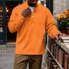 Men's Vintage Corduroy Printed Quarter-Zip Pullover with Stand Collar and Pocket, Long Sleeve Casual Top
