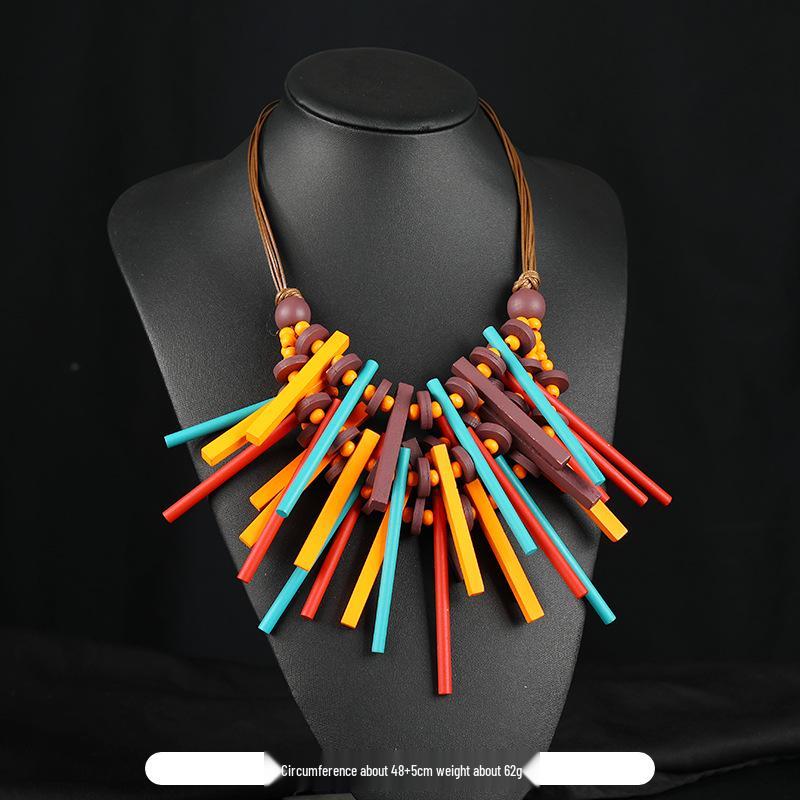 Handmade Bohemian Wooden Bead Necklace for Music Festivals and Vintage Style