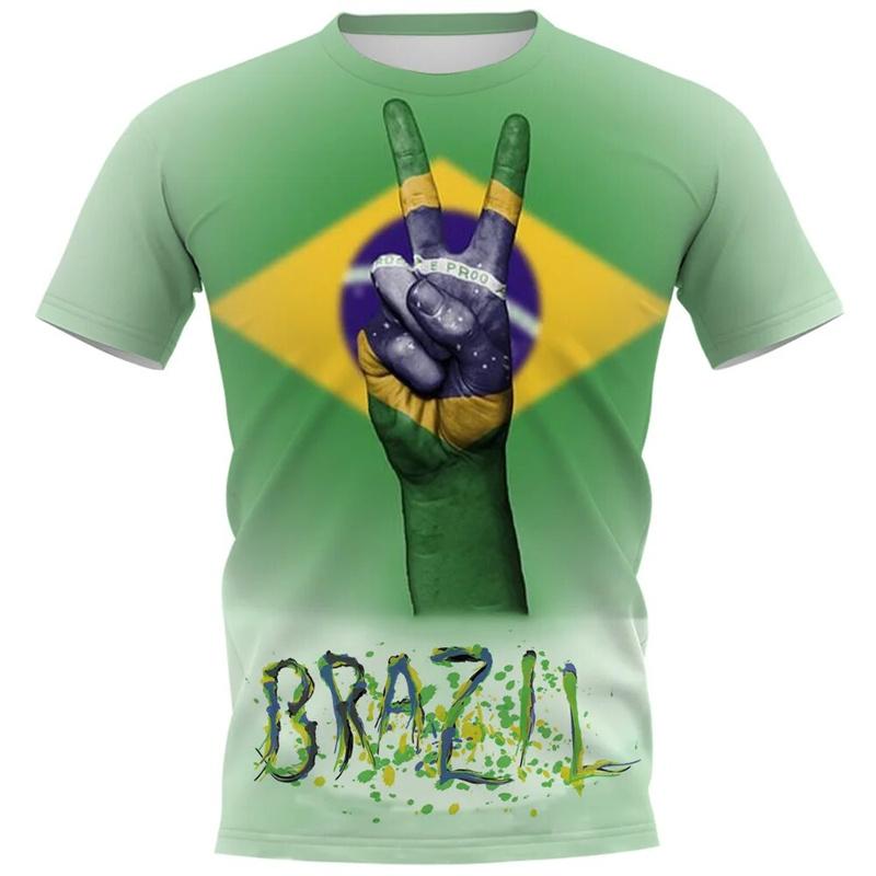 Brazil Flag Graphic T Shirt for Men Clothing 3D Print Brasil Football T-Shirt Gym Fitness Streetwear Tops Soccer Club Tee Shirts