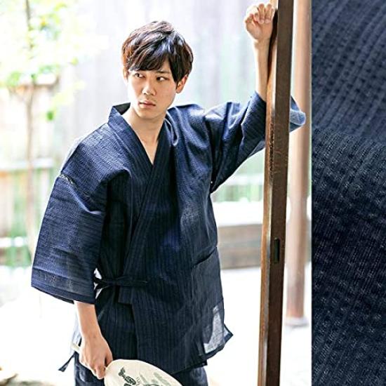 Kyoto Kimonomachi Original Navy Cotton and Size Day Plus Size [KIMONOMACHI] Men's Jinbei, Striped, Linen, L, Father's Gift, Loungewear,