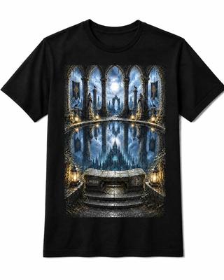 Reflecting Pool Dark Fantasy T-Shirt, Gothic Castle Graphic Tee