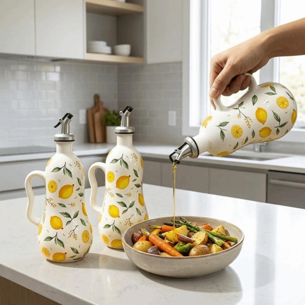 Ceramic Olive Oil Dispenser Leak-proof Vinegar Can Retro Style Seasoning Bottle for Home