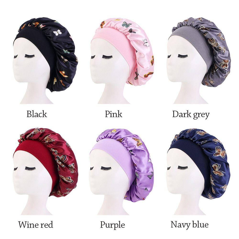 Butterfly Print Sleeping Cap Satin Make-up Cap Fashion Night Cap for Women