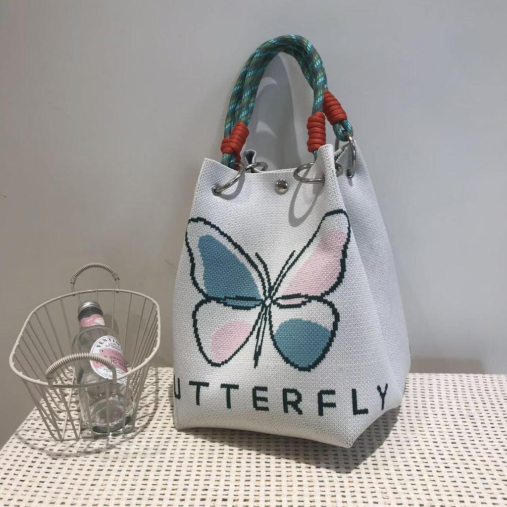 Korean Style Knitted Bucket Bag - Women's Fashion Versatile Handbag 2025