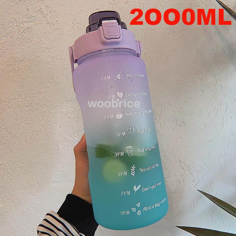 Borraccia sportiva per corsa Borraccia da 2 litri motivazionale con adesivi segnatempo Bicchieri di plastica riutilizzabili portatili