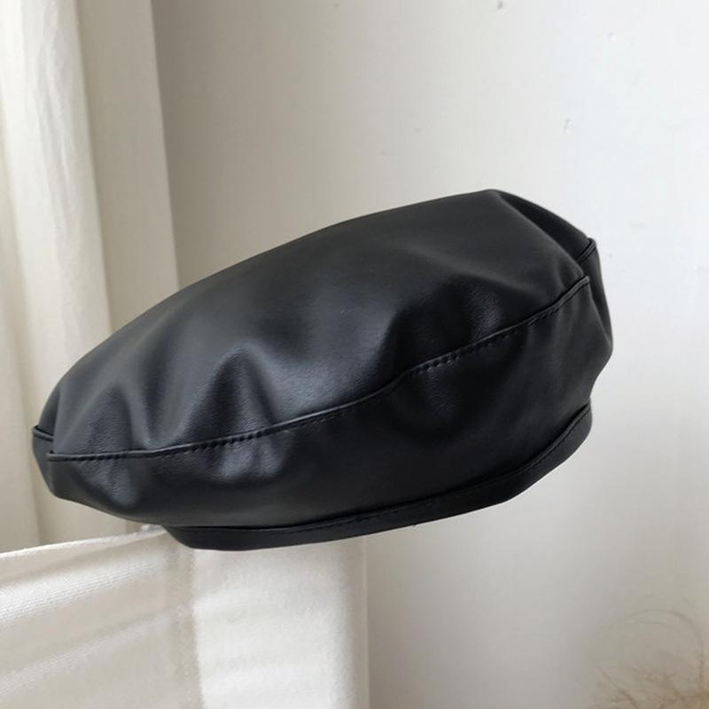 Internet Celebrity Ins Flat Top Beret Women's Korean Version Autumn and Winter Versatile PU Leather Painter Hat Pumpkin Hat