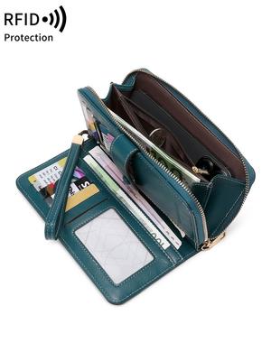Portafoglio Lungo da Donna Elegante Vintage RFID Bifold Multifunzionale con Cerniera Borsa a Mano Portamonete Multifunzionale Porta Carte di Credito