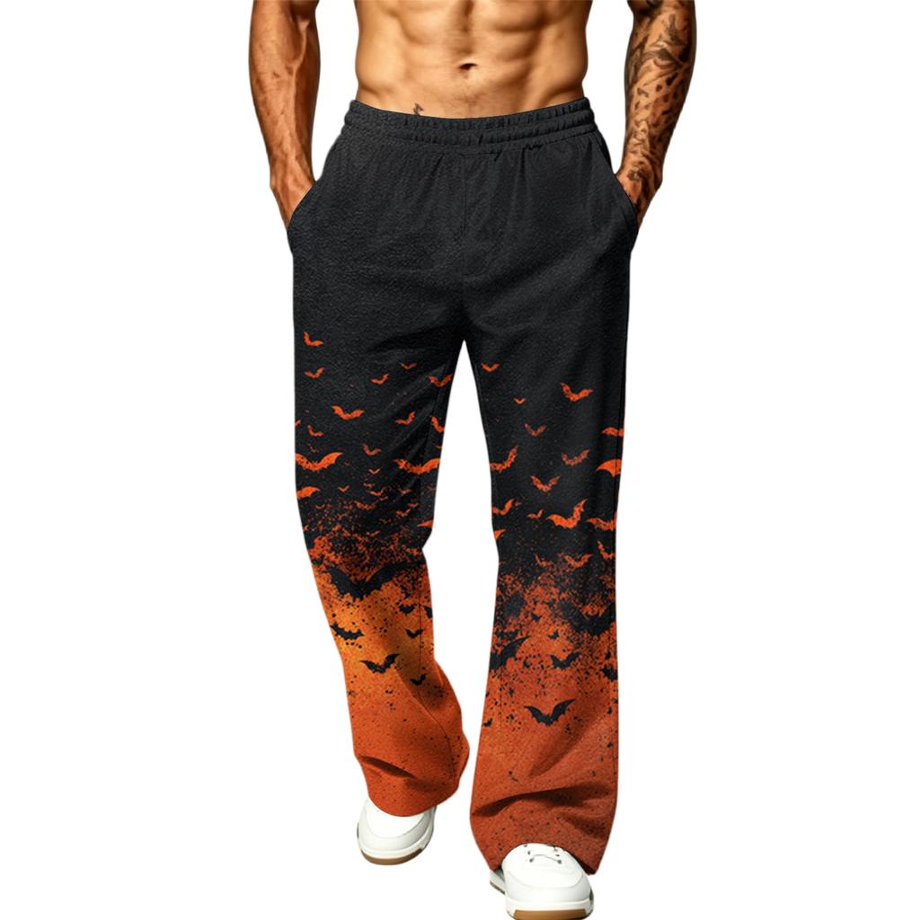 Men's Loose Wide Leg Cargo Jogger Pants with Pockets Halloween Print for Casual Outdoor Wear