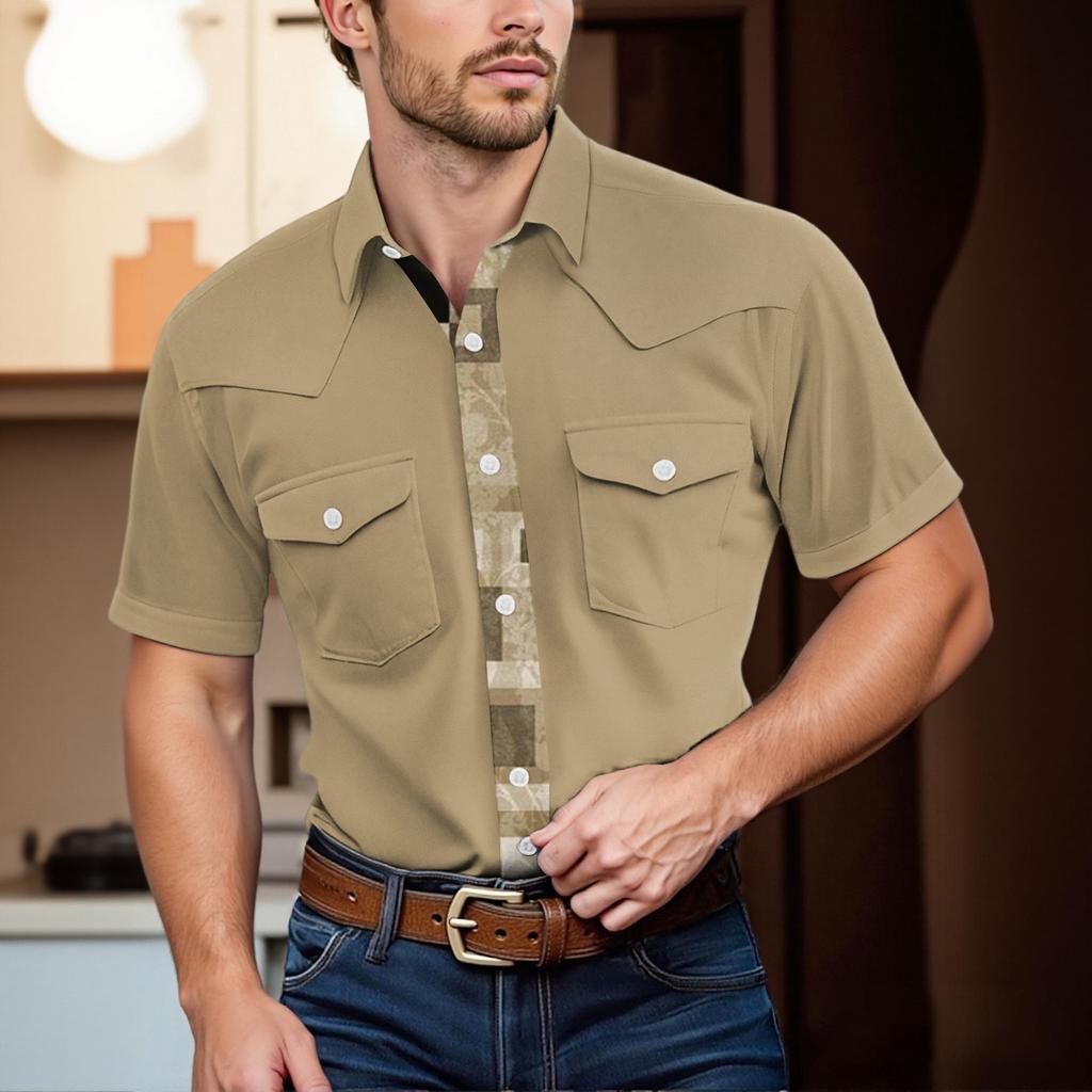 Men'S Fashionable Lapel And Shoulder Length Short Sleeved Casual Top
