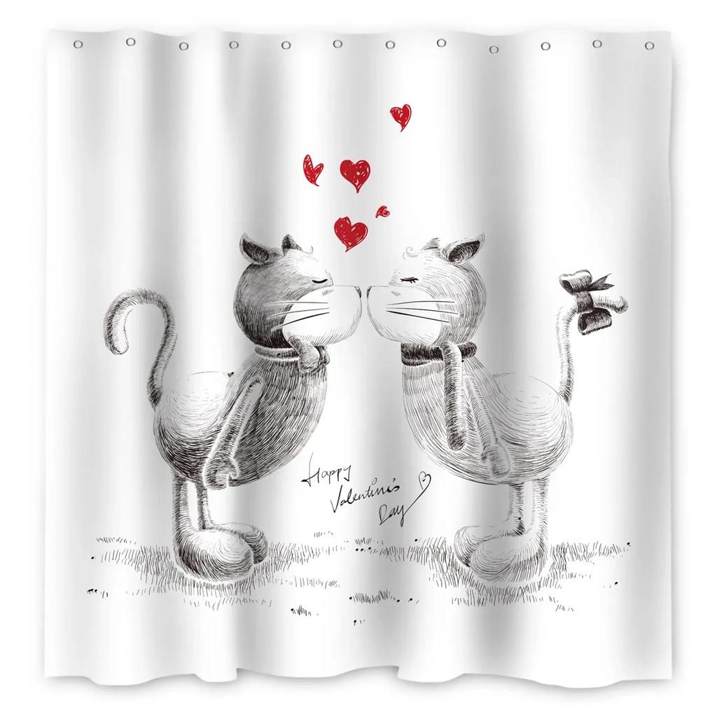 Funny Cat Shower Curtain Cartoon Cute Cats Dog Kids Shower Curtain for Bathroom Waterproof Polyester Home Decor Shower Curtains