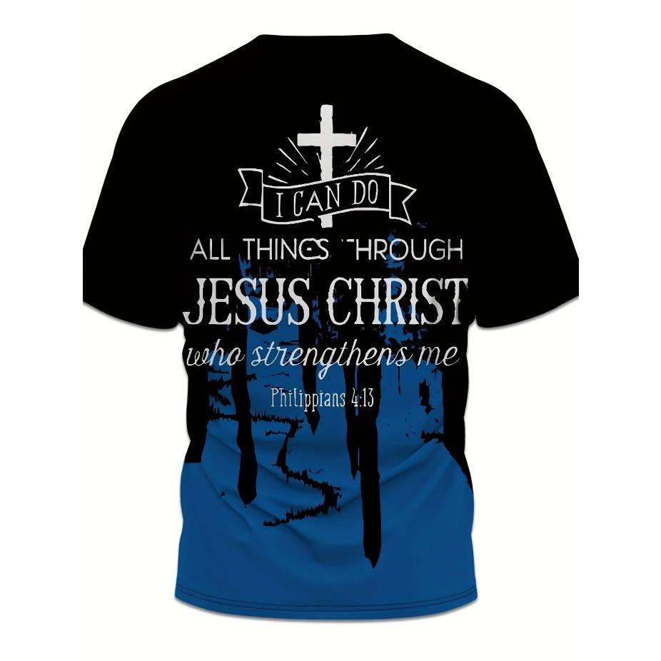 Men'S Fashion 3D Cross Print T-Shirt Casual Crew Neck Short Sleeve Polyester Blend Top with Stretch for Summer Outdoor Activities