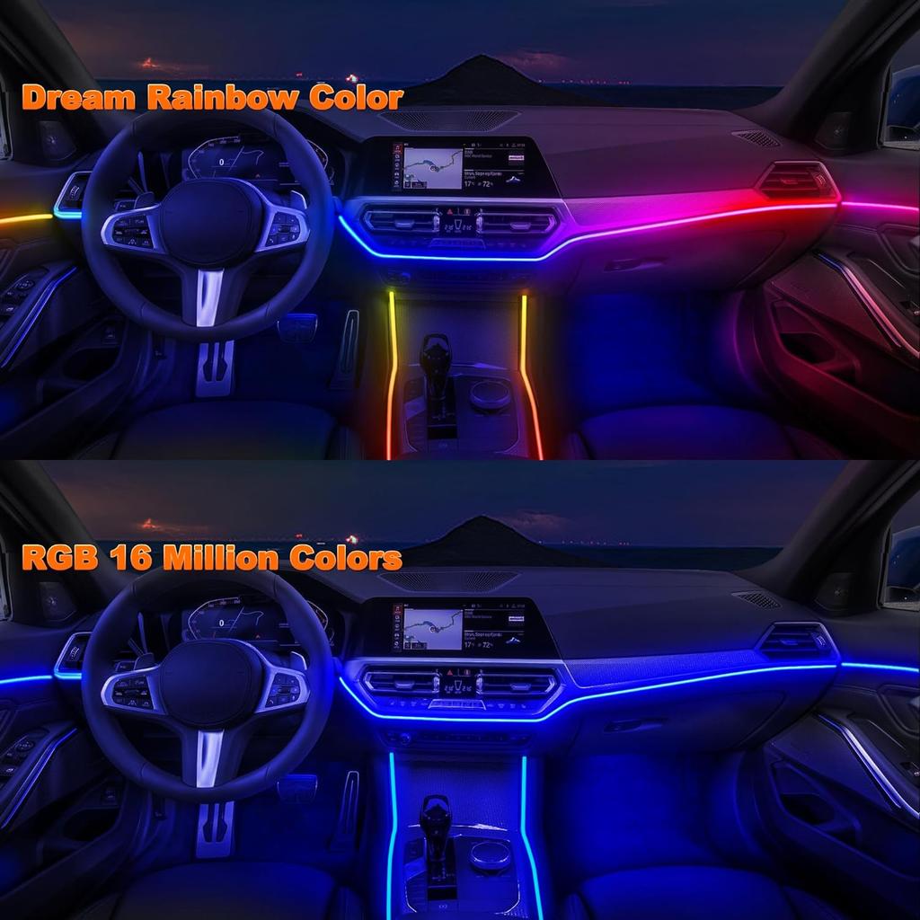 Car LED Strip Light Acrylic Interior LED Lights with Music Sync Dynamic Rainbow Dream Color Chasing for Car Ambient Lighting Kit
