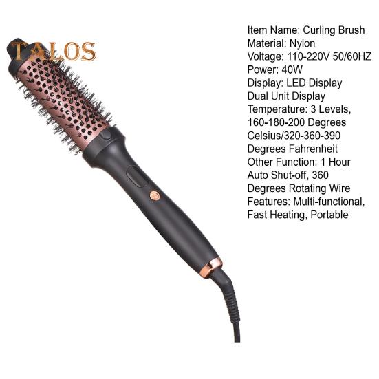 Wired Curling Brush 38MM LED Display Thermal Brush Fast Heating Negative Ion Round Brush Electric Hair Straightening Curling Wand Tools