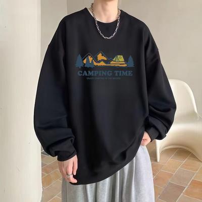 Herren-Pullover-Hoodie im koreanischen Stil mit Rundhalsausschnitt, langen Ärmeln und Print, lockerer Passform, Übergröße