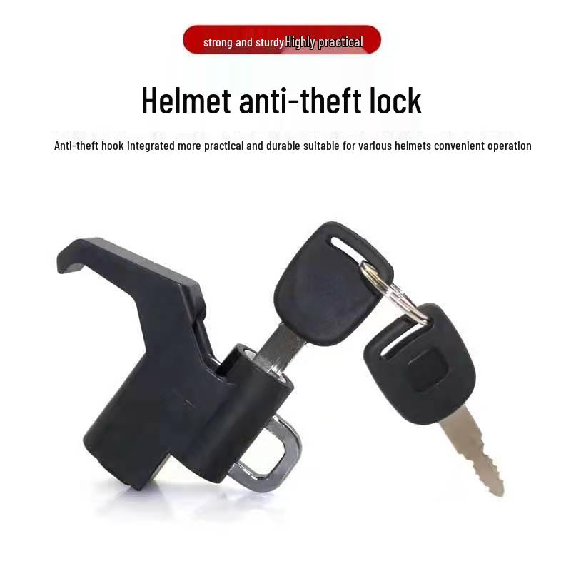 Electric Bicycle & Motorcycle Helmet Lock with Safety Buckle and Key Hook