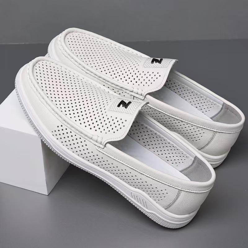 Leather Sandals Black White Hollow Mesh Business Doudou Shoes Casual Leather Shoes