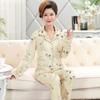 High-end large-size floral imitation cotton pajamas for women's spring and autumn new long-sleeved medium mother loungewear set