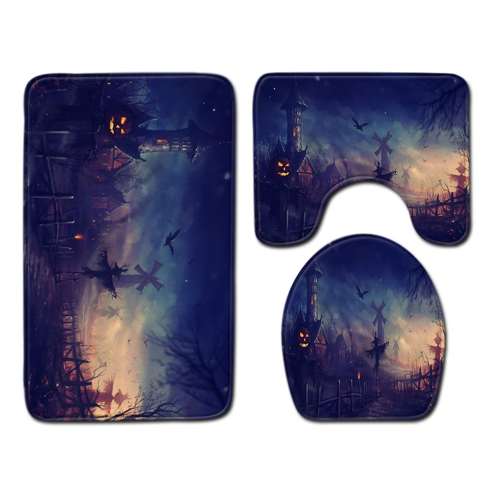 Halloween Bathroom Three-Piece Floor Mat Household Door Mat Bedroom Living Room Carpet