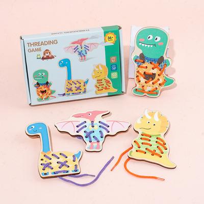 DIY Montessori Dinosaurs Rope Shape Puzzle Logical Thinking Training Thread Nail Board Educational Toys For Children Kids
