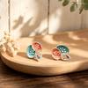 Hot-selling Geometric Splicing Retro Hand-painted Enamel Craft Stud Earrings Niche Personality Literary Flower Earrings