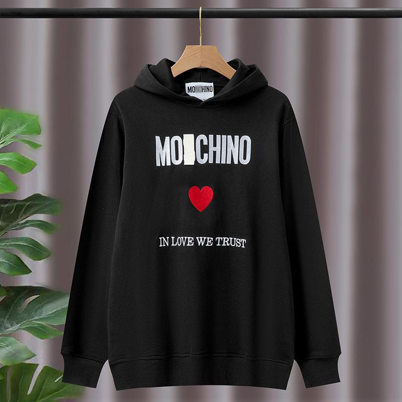 Mos Big Name Style Hoodie med Hjärtmönster - 2025 Höst/Vinter Casual Lös Passform Tröja