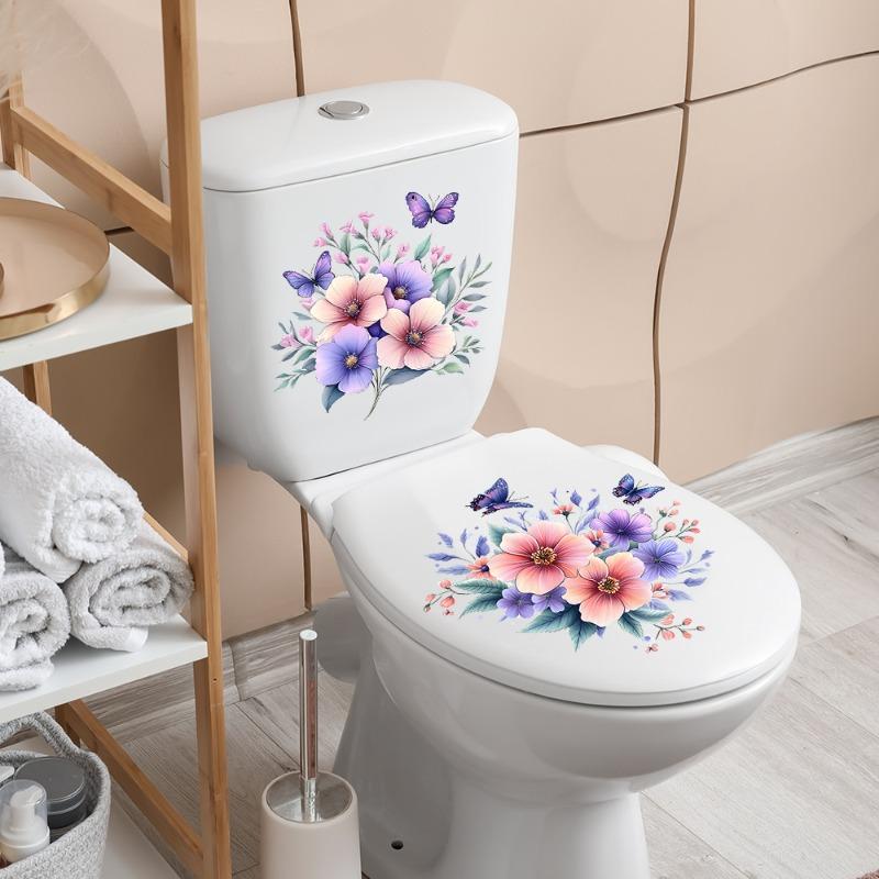 Home Decoration Watercolor Flower Leaf Stickers Self-Adhesive For Toilet Bathroom Bedroom Wall Decor