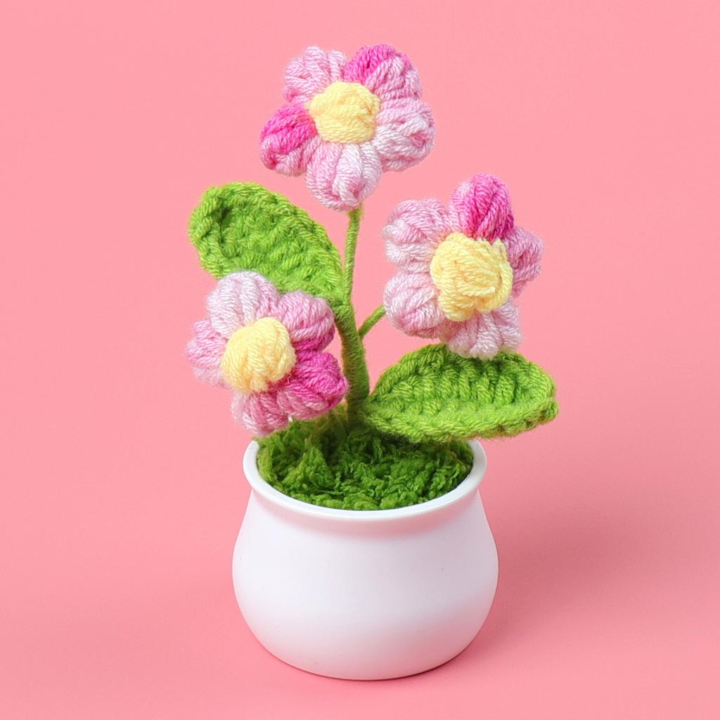 DIY ručně tkané mini květinové růže v květináči kancelářská plocha okrasné rostliny v květináčích vlněná nit Hotový výrobek Domácí dekorace