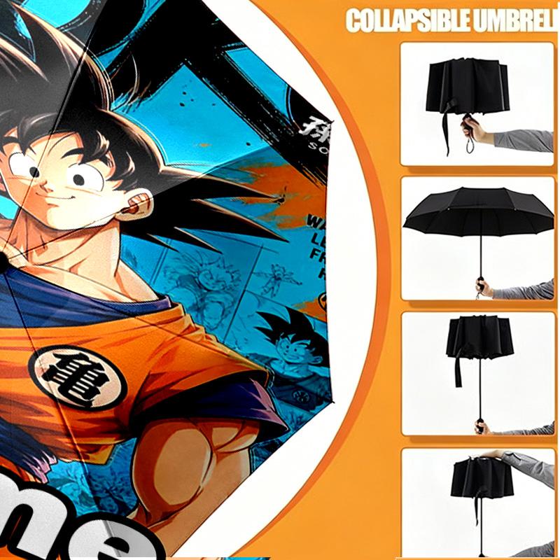Custom Name Personalized DRAGON BALL Print Umbrella, Auto Open Close, 8‑Rib Sturdy Frame, Commute Camping Hiking Use, Birthday Gift