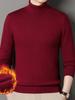 Men's Winter Warm Velvet High Neck Sweater - Solid Color Knit Pullover